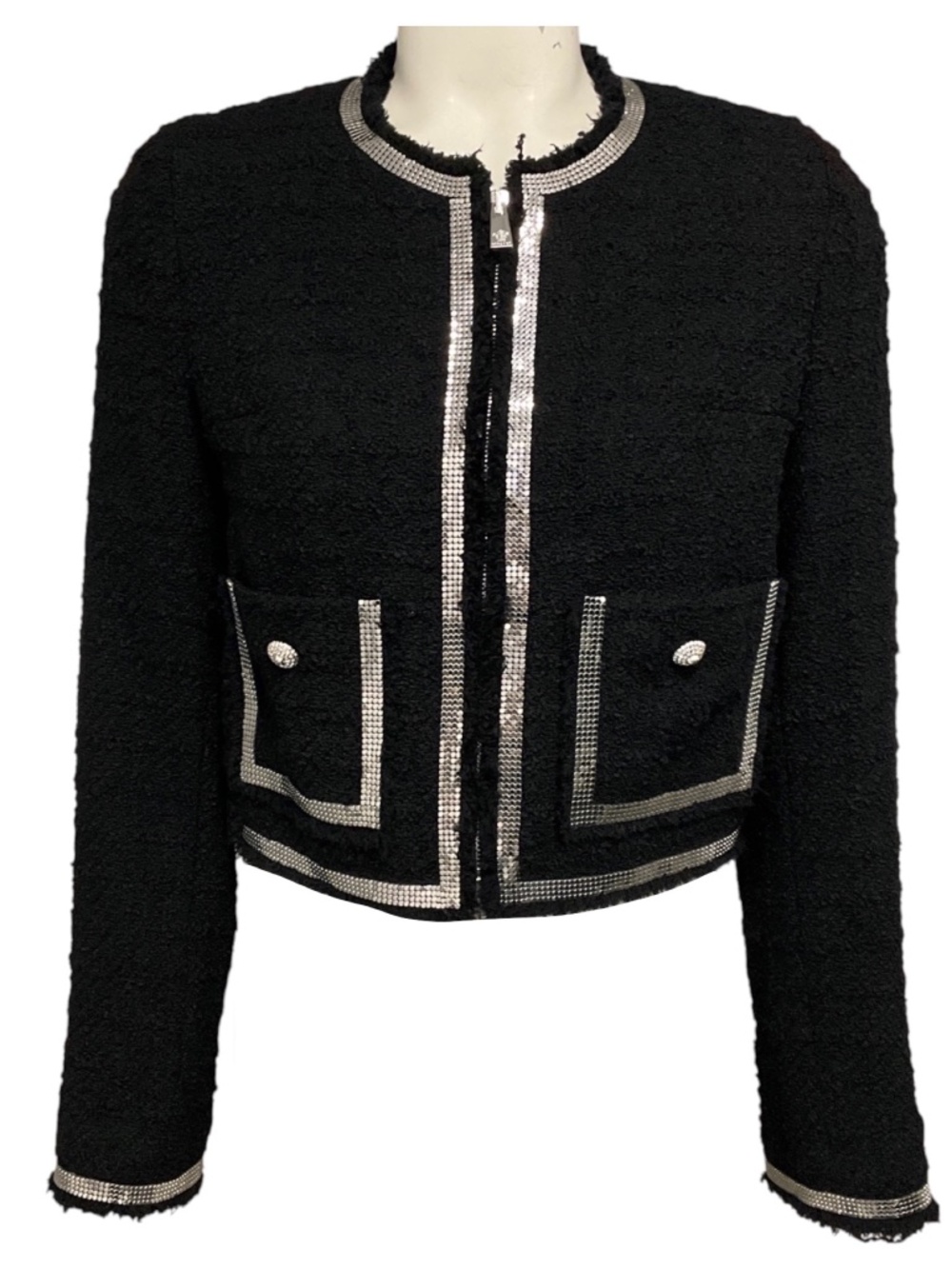 VERSACE BLACK HERITAGE TWEED CARDIGAN JACKET